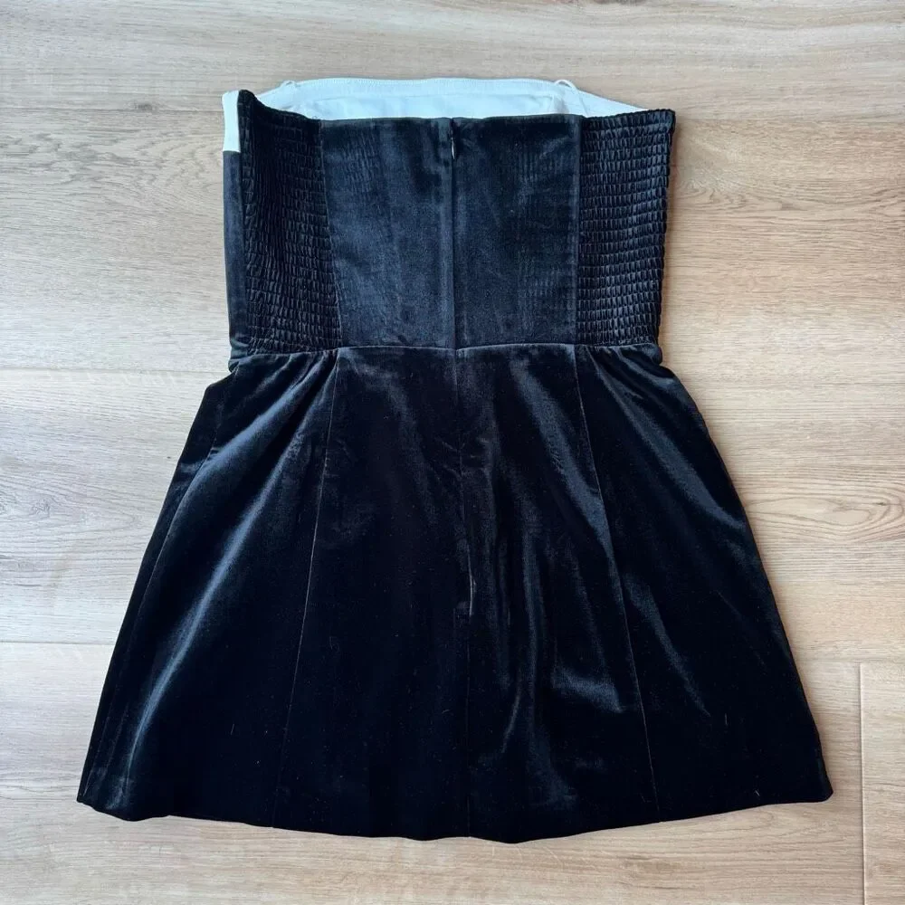 NWOT Amanda Uprichard Kerry Velvet Strapless Skort Romper Black White Medium
